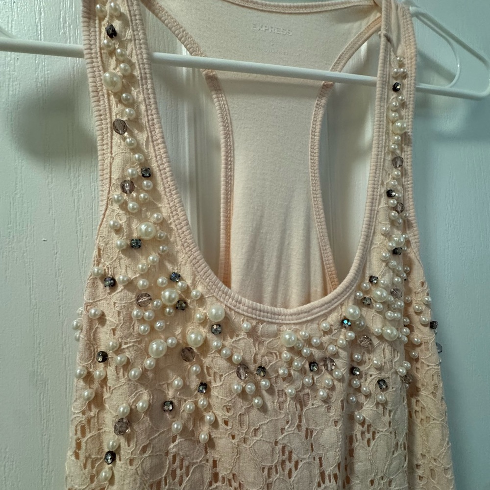 GUC: EXPRESS Sz Small Light Peach Racerback Tank with Pearls and Beading